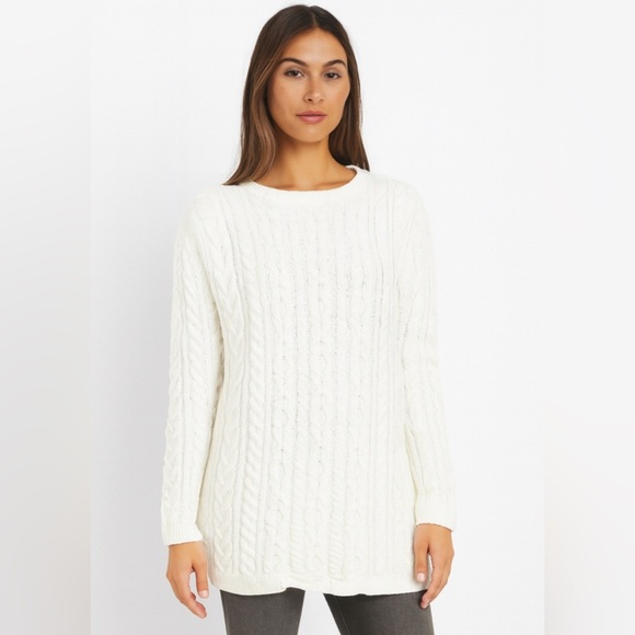 J.Jill White Cable Knit Women’s Sweater L Petite Textured Soft Cozy Fuzzy - Picture 1 of 9